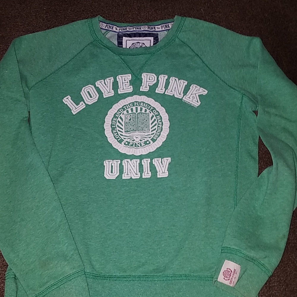 Love PINK Univ sweatshirt green/white sz M cute